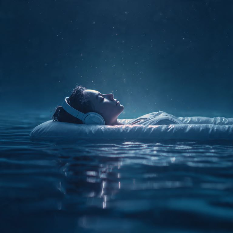 Body floating weightless on airbed in pool